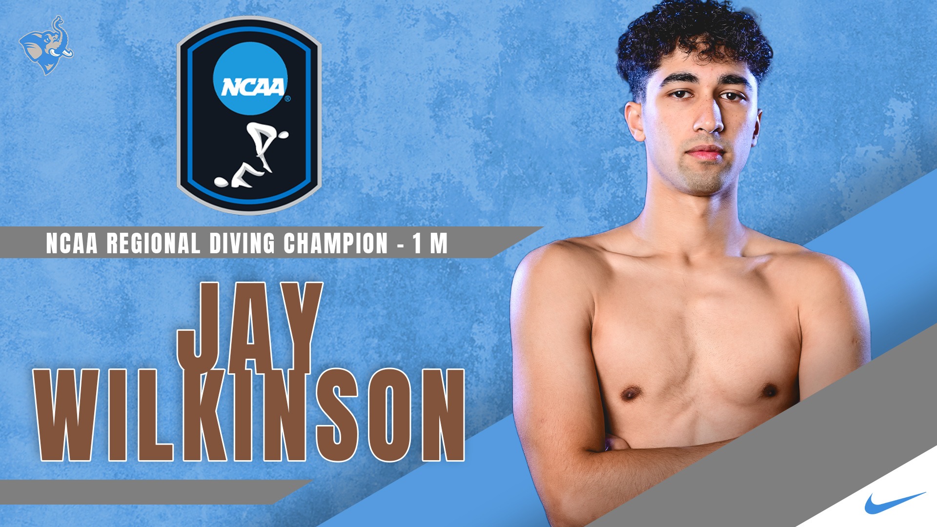This is the graphic for Jay Wilkinson winning the NCAA Regional one-meter diving title.