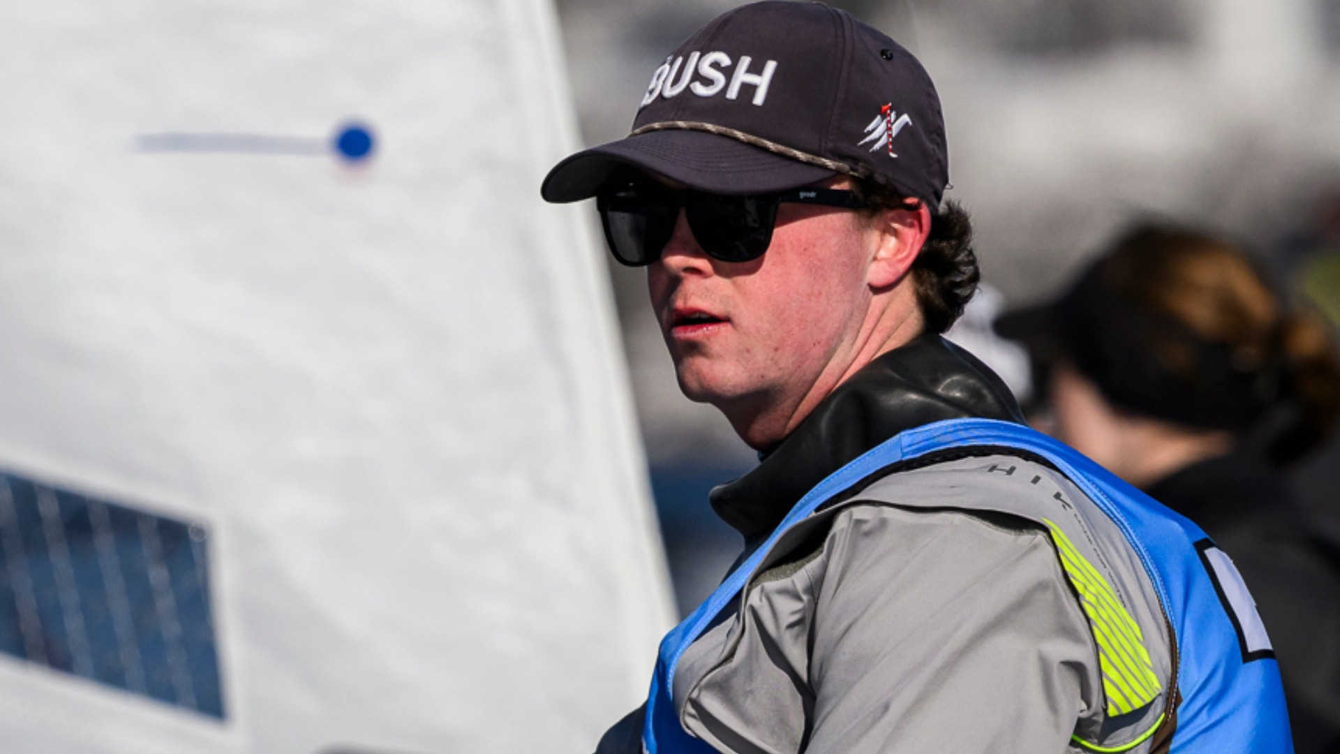 Pearse Dowd skippers for Tufts at the Liam O'Keefe Team Race.