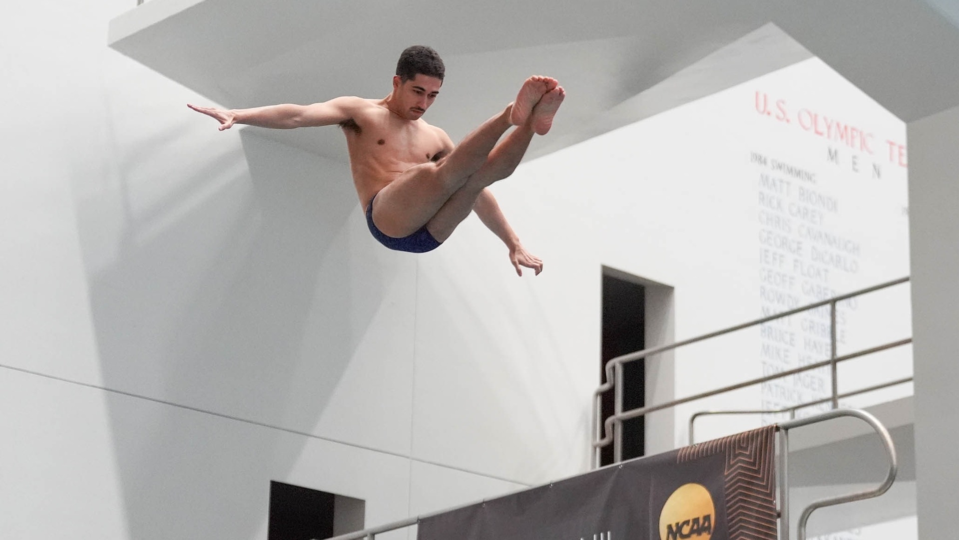 Jay Wilkinson executes a dive in the one-meter competition at NCAA's.