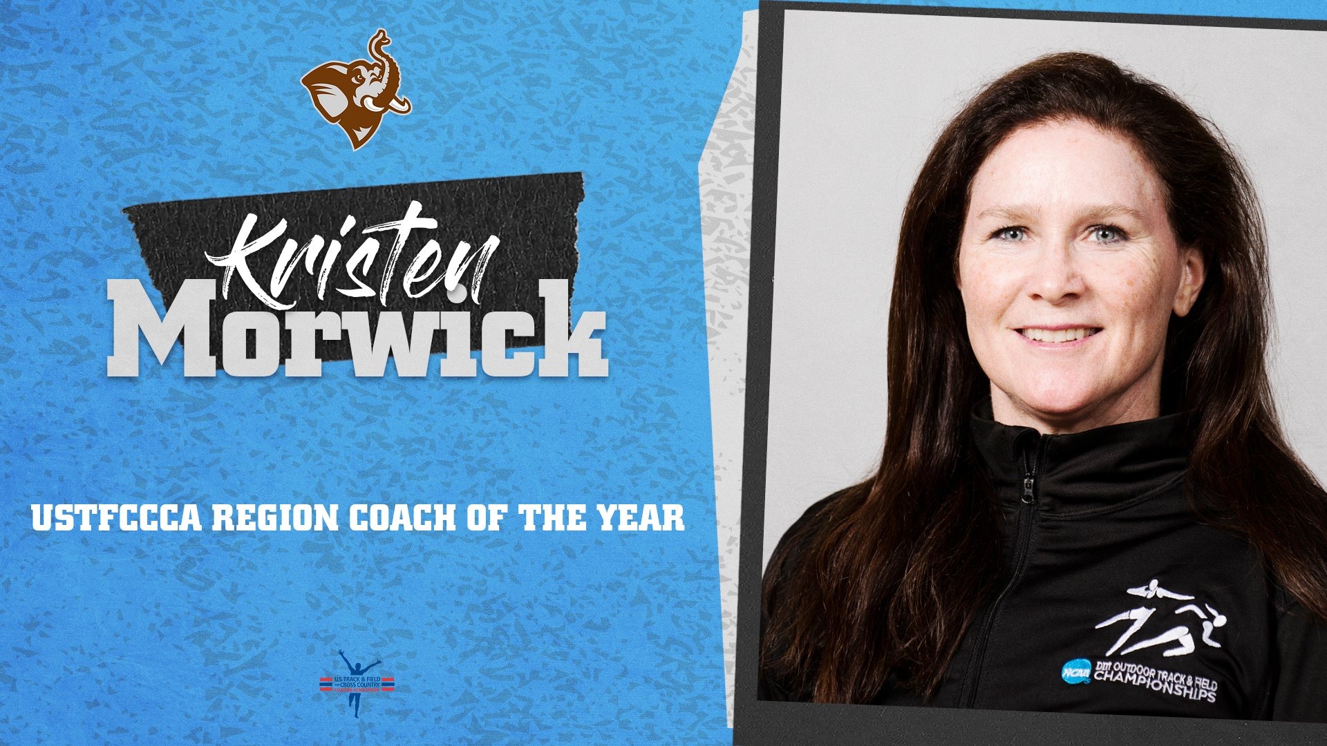This is the graphic for the Kristen Morwick USTFCCCA Region Coach of the Year Award announcement.