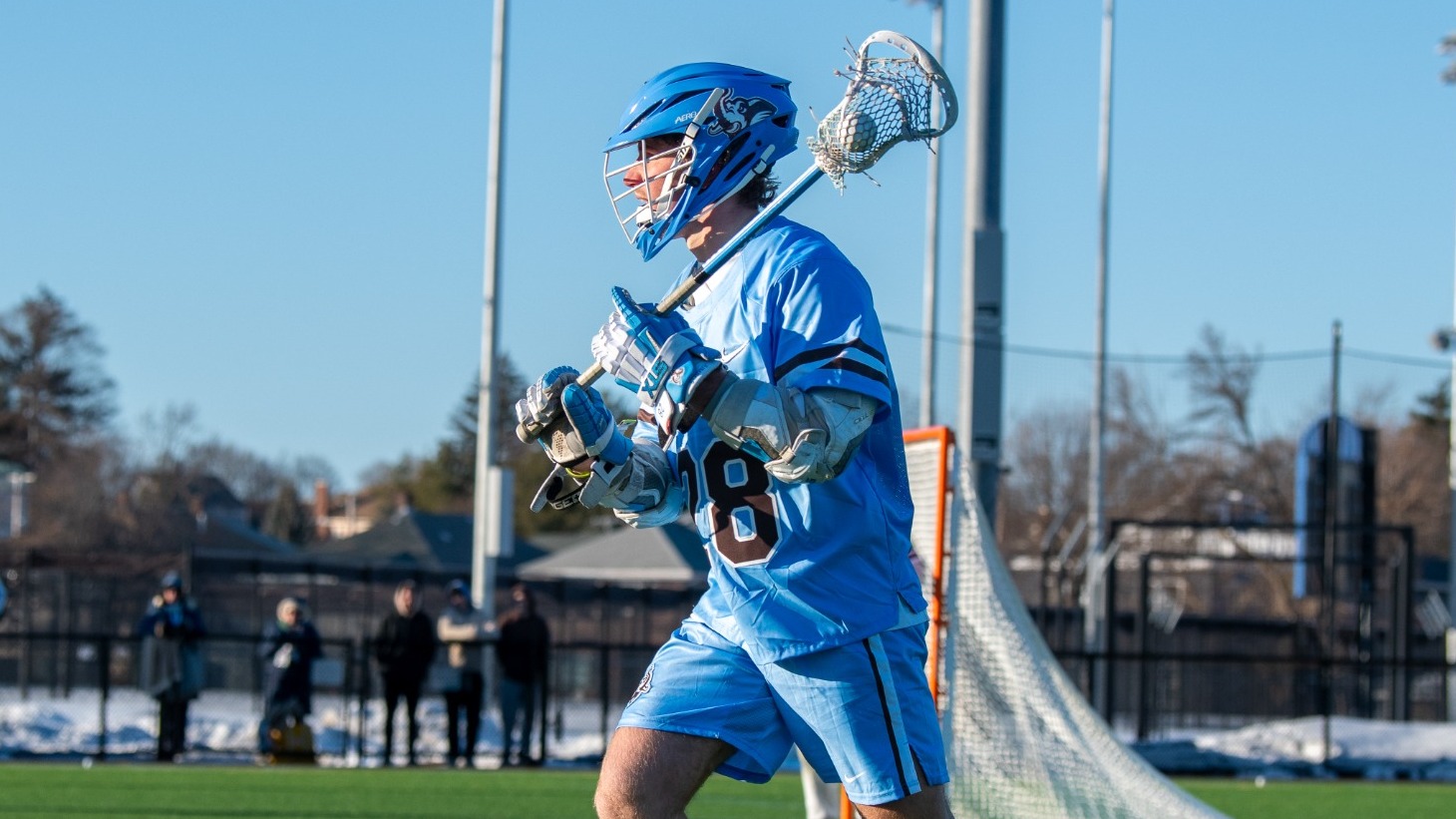 Chase Beyer Passes Ball for Tufts Men's Lacrosse.