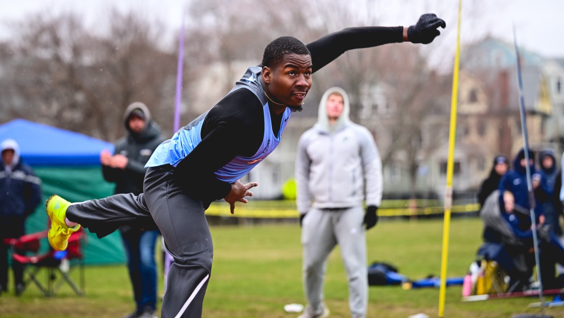 Randy Hamilton watches the flight of his javelin throw in 2025.