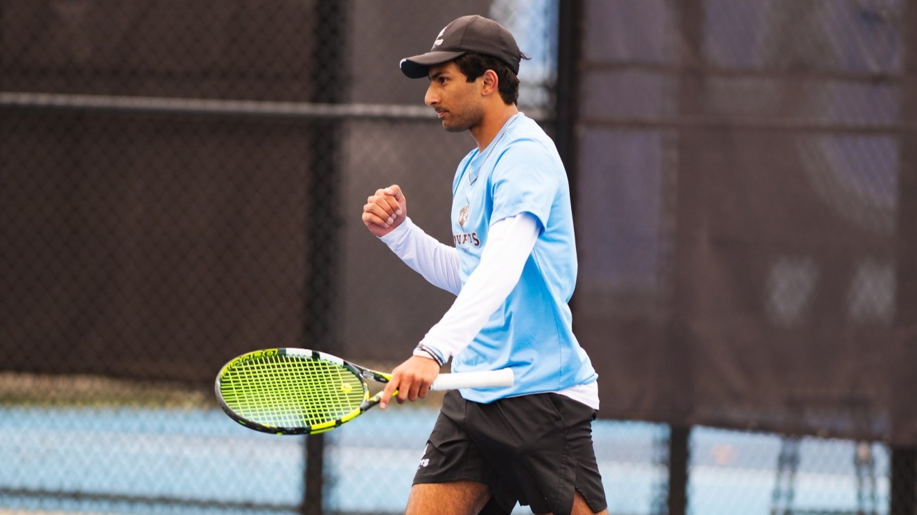 Kehtan Mehta Pumps Fist in a win over Bowdoin College April 4.