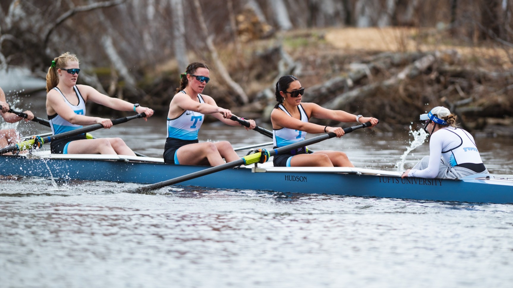Tufts University women's varsity three boat races at Malden Racing Series.