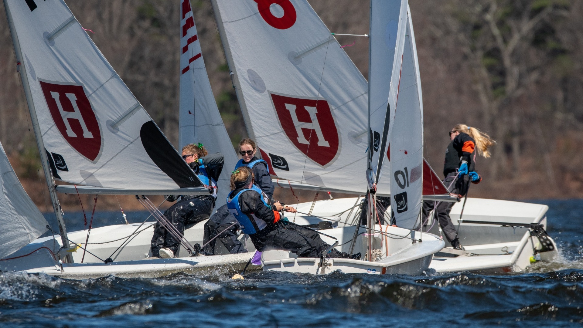 Tufts competes at the New England Team Race Championships at Upper Mystic Lake.
