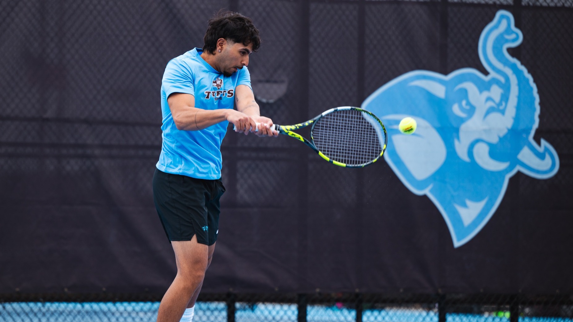 Garv Bahl Hits Backhand SHot Against Bowdoin College April 12