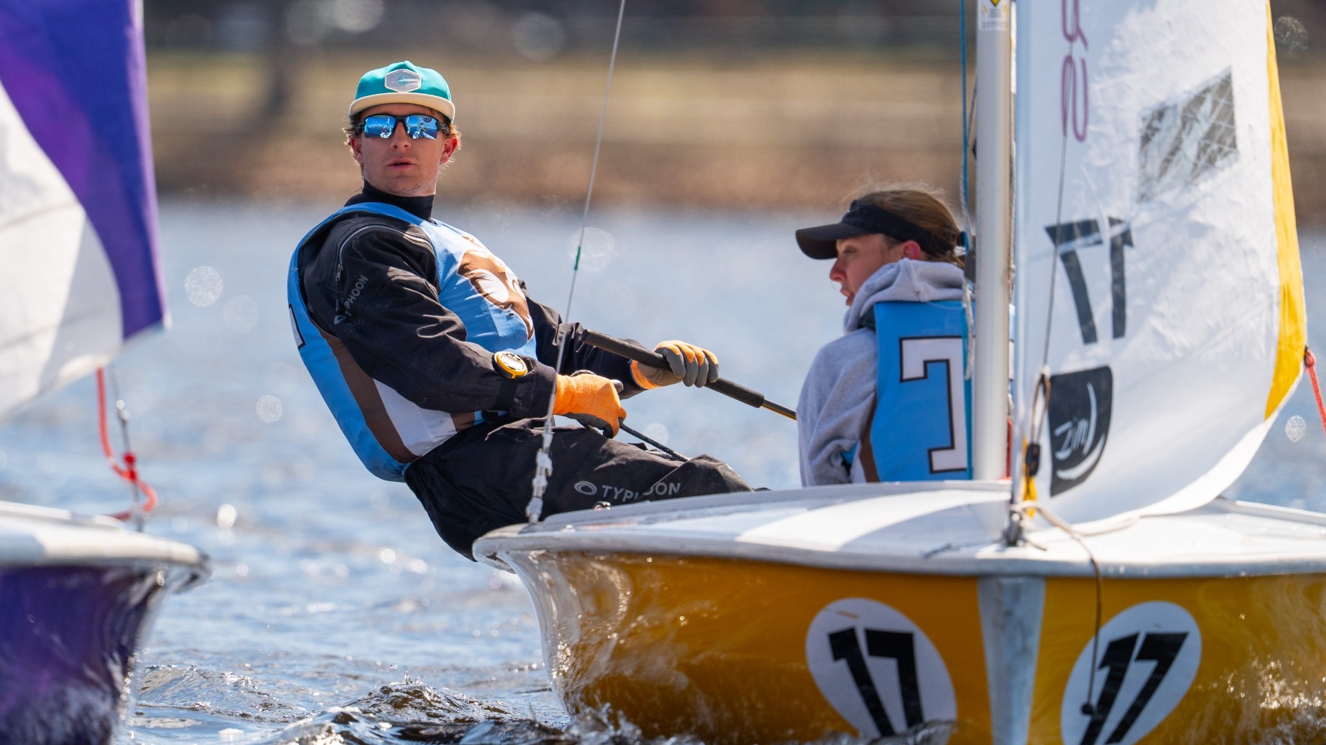 Ben Mueller and Kate Castleberry sail for the Jumbos at a recent regatta.