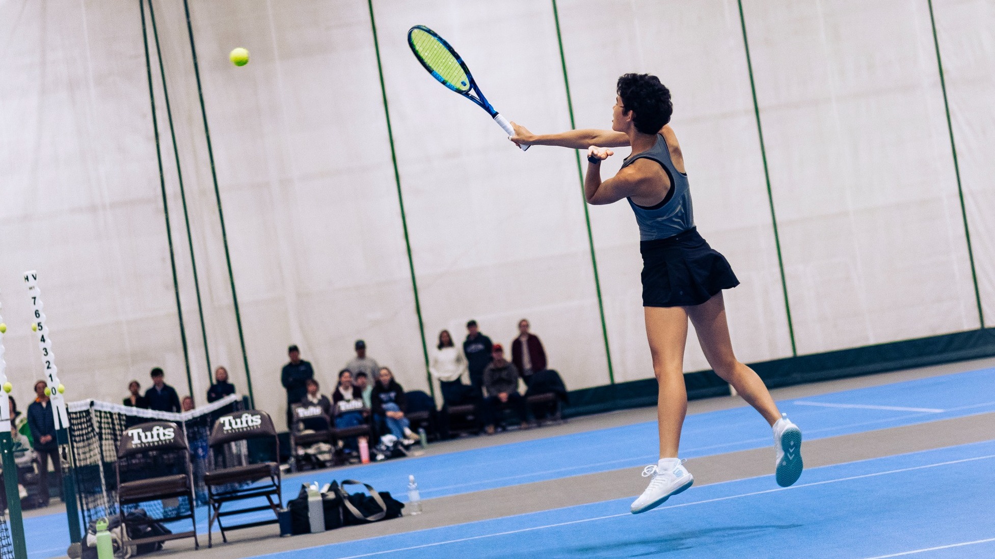 Kyra McCandless Hits Shot In Doubles Against Bowdoin College Sunday, April 19.