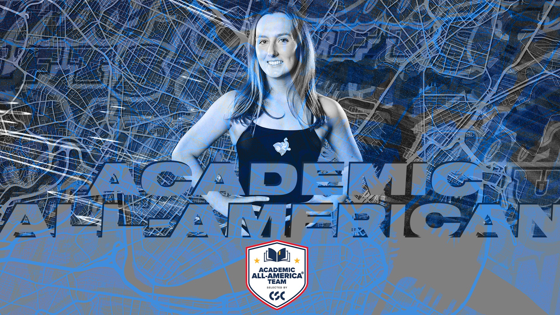 This is the graphic for Madeleine Dunn earning Academic All-American honors.