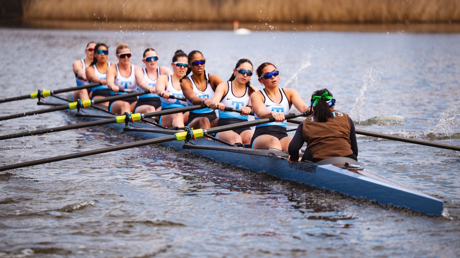 Tufts First Varsity Eight Rows on Malden River April 4, 2026.
