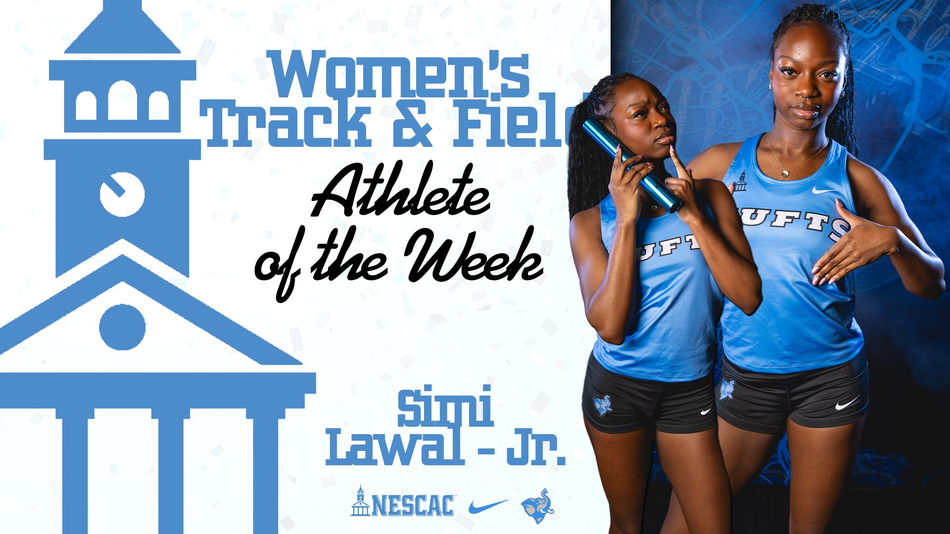 This is the graphic for Simi Lawal's NESCAC Track Athlete of the Week honor.