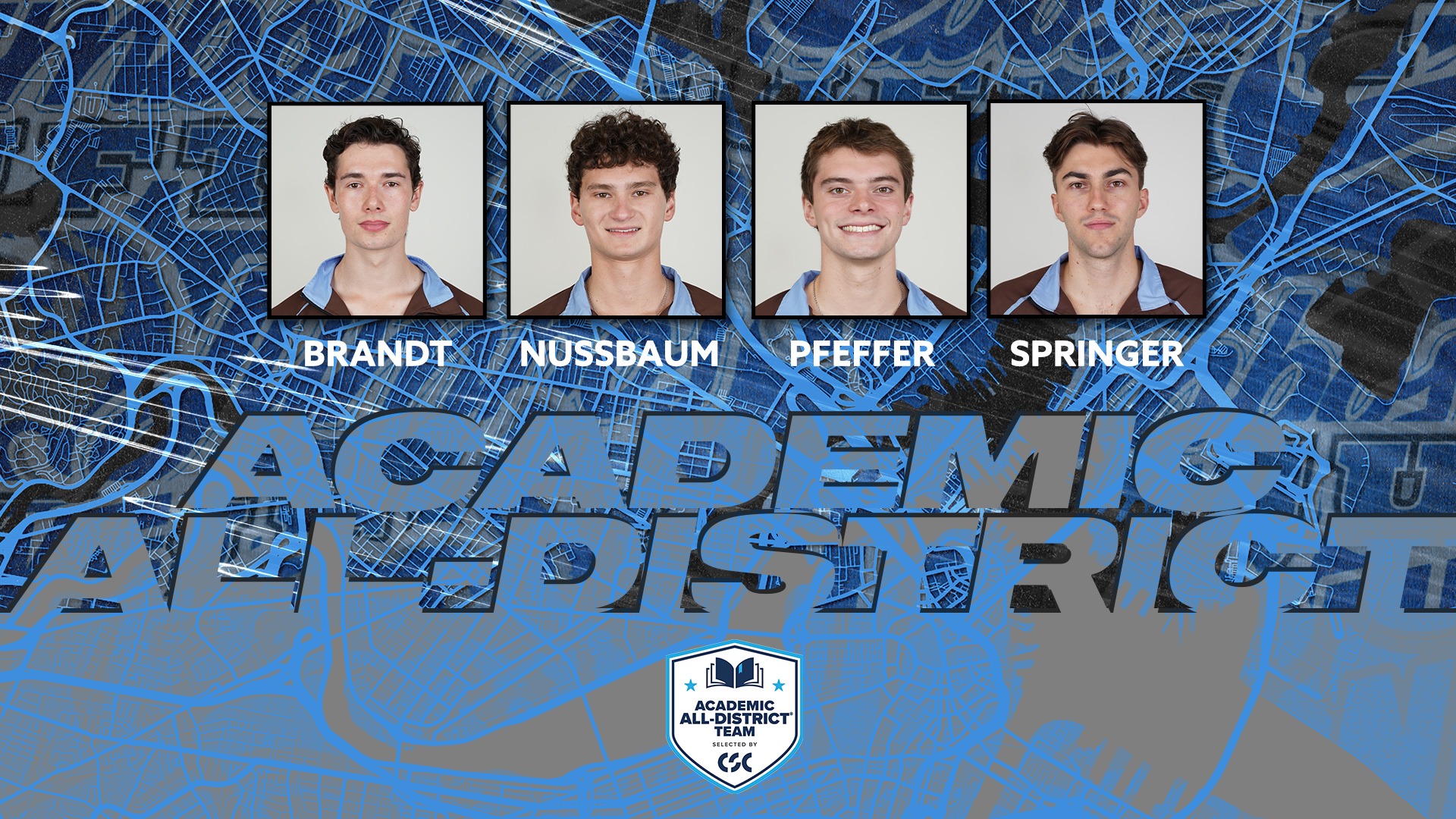 This is the graphic for Tufts men's swimming & diving Academic All-District release.