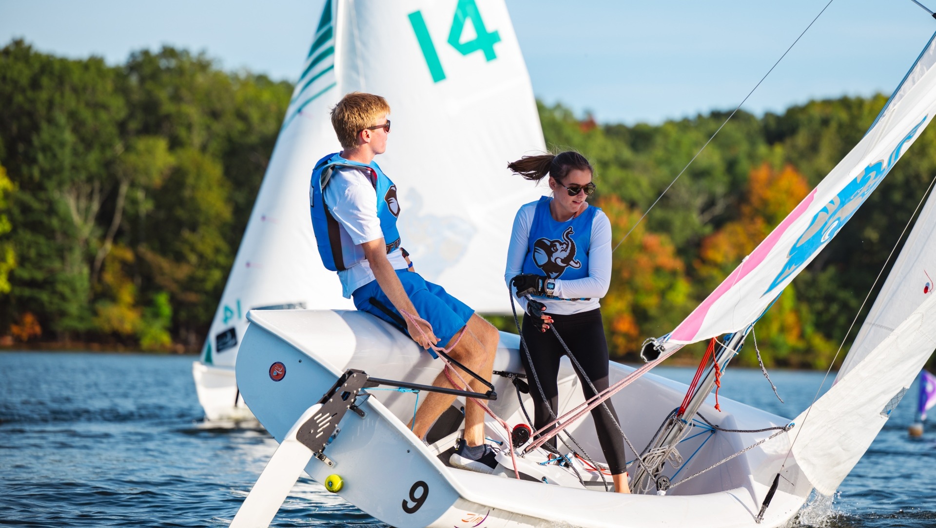 Gus Macaulay and Lily Ladd work together at practice during the fall.