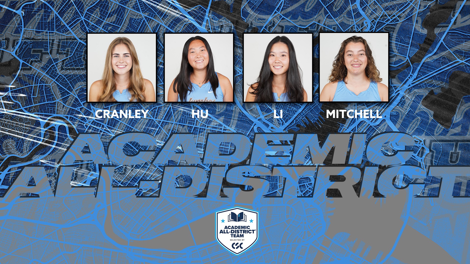 This is the graphic for Tufts women's tennis Academic All-District honorees.