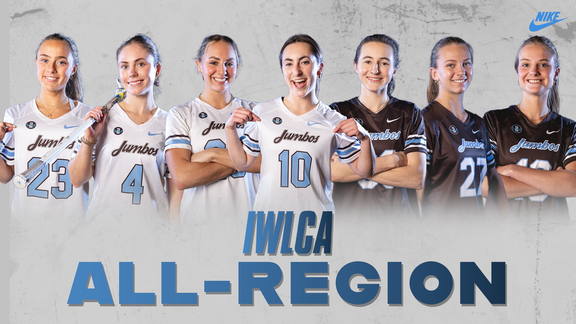 This is the graphic for Tufts' seven All-Region honorees in Women's Lacrosse.