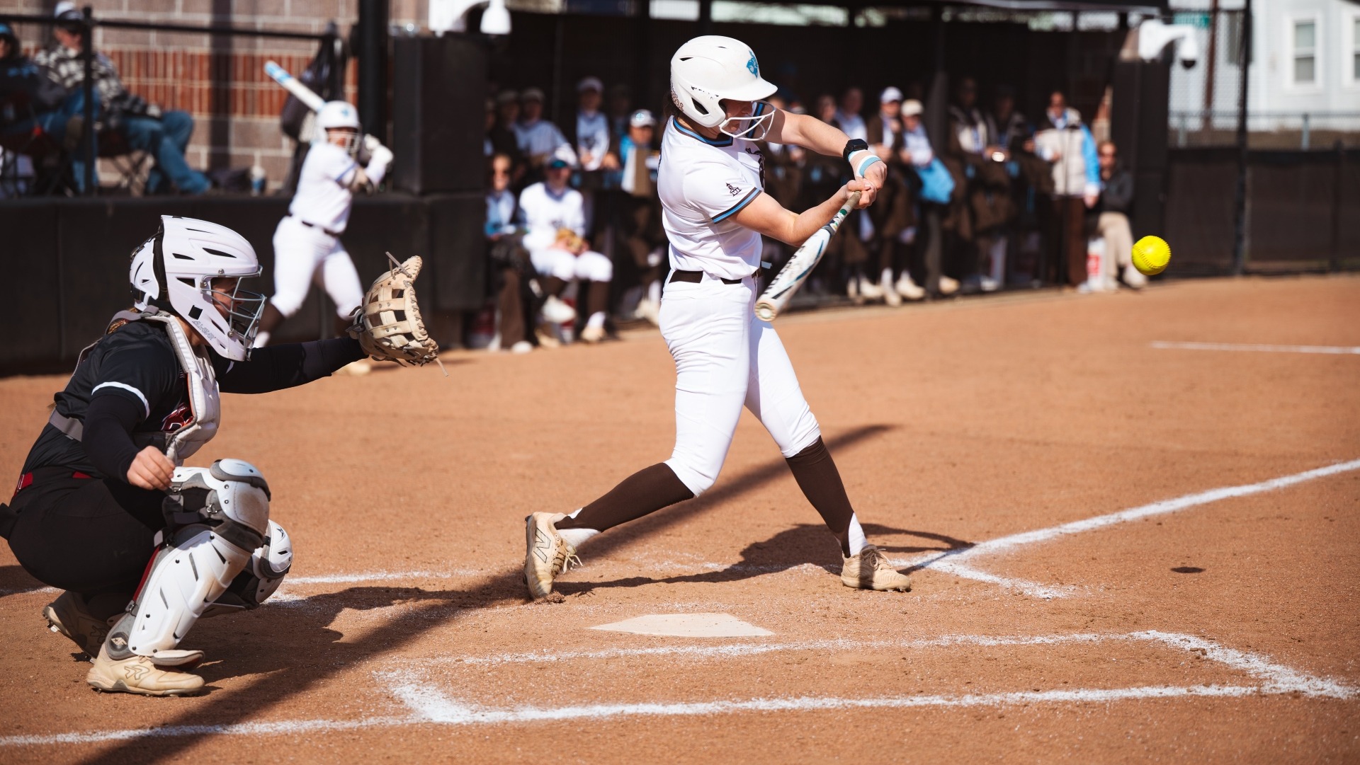 Kaitlyn Perucci connects in a Tufts game at Spicer Field in 2026.