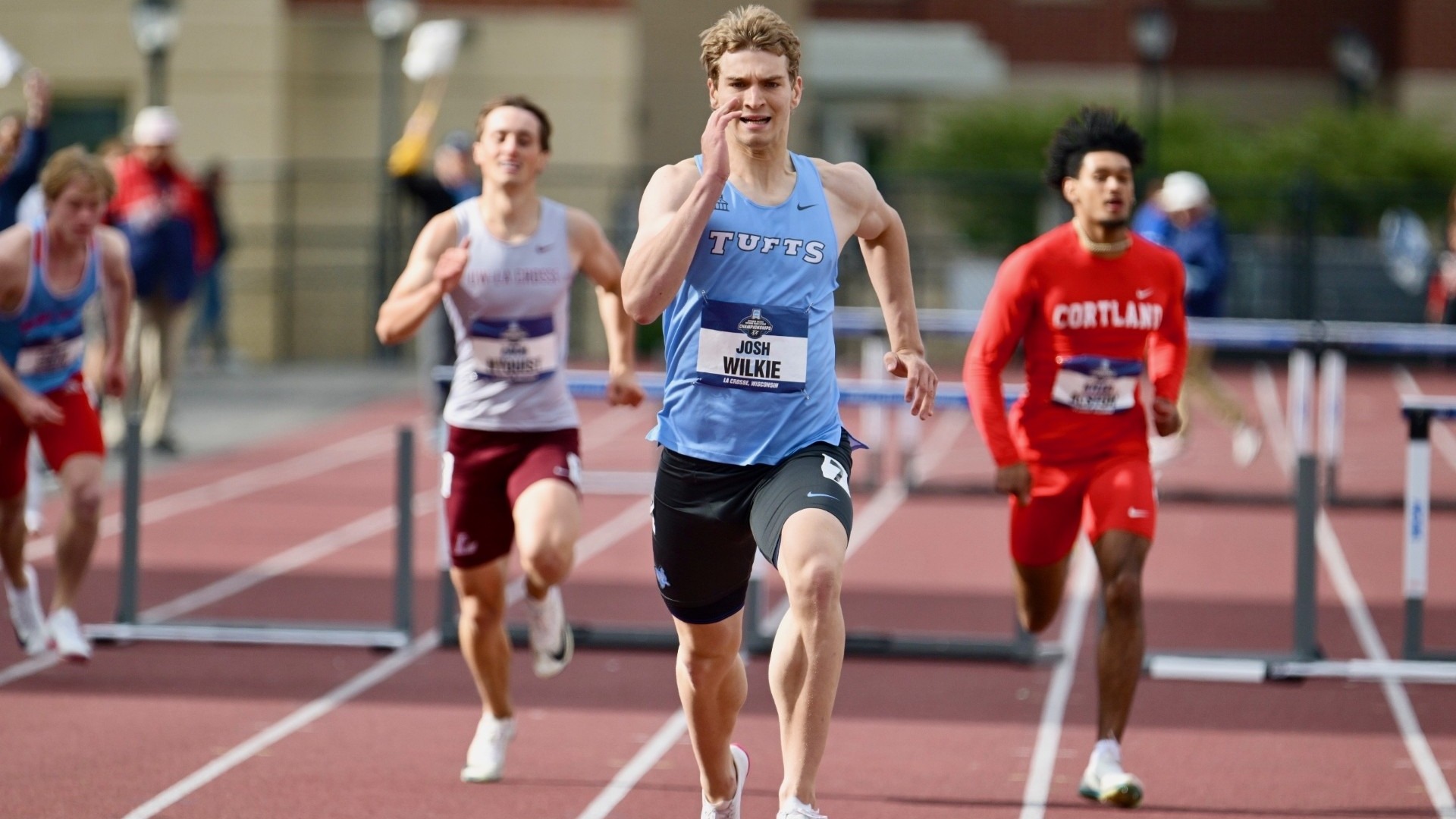 Josh Wilkie wins his 400 hurdles heat at the NCAA Outdoor Championships.