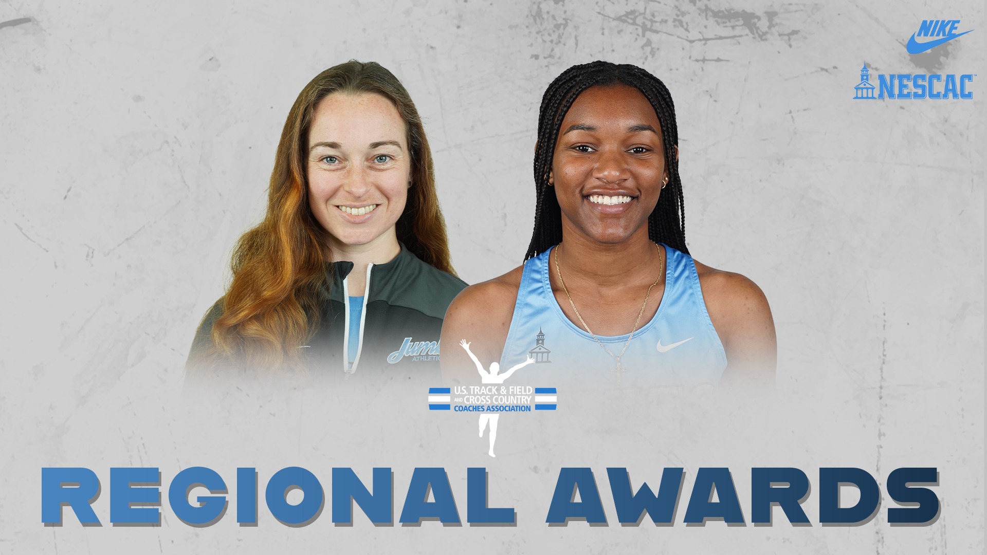 This is the graphic for Tufts women's outdoor track & field's Regional award winners.