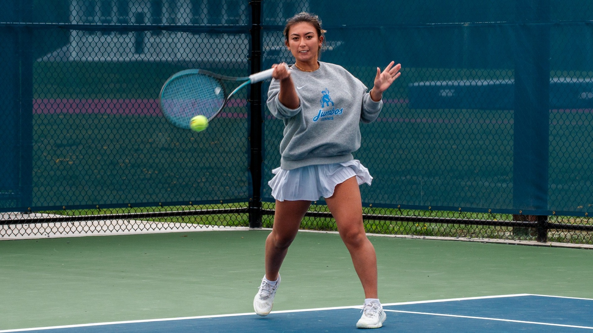 Ellie Gershaw Hits Shot at NCAA Tournament First Round Match against Hartwick College at Middlebury.