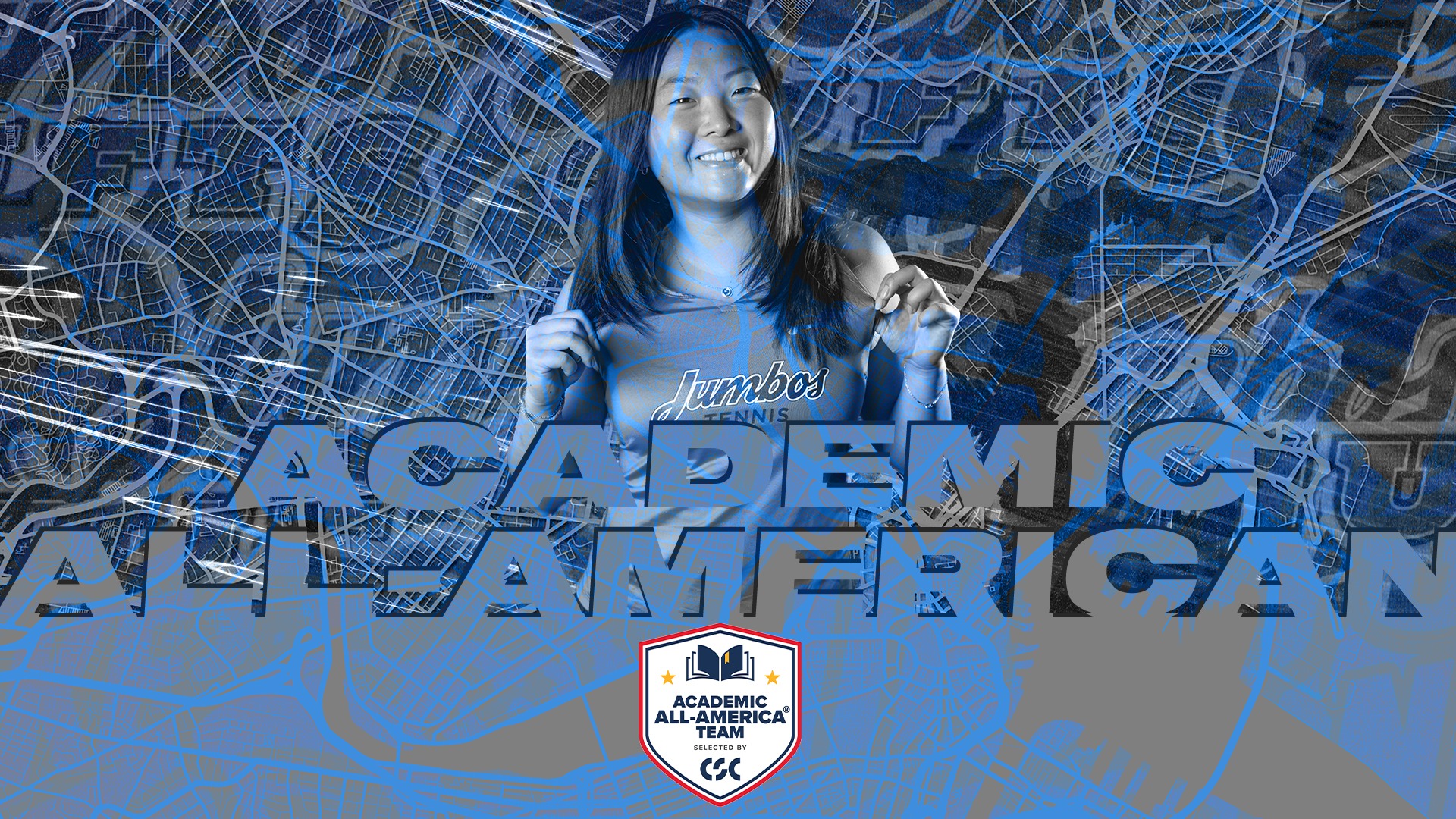 This is the graphic for Tufts Women's Tennis Academic All-District honoree.