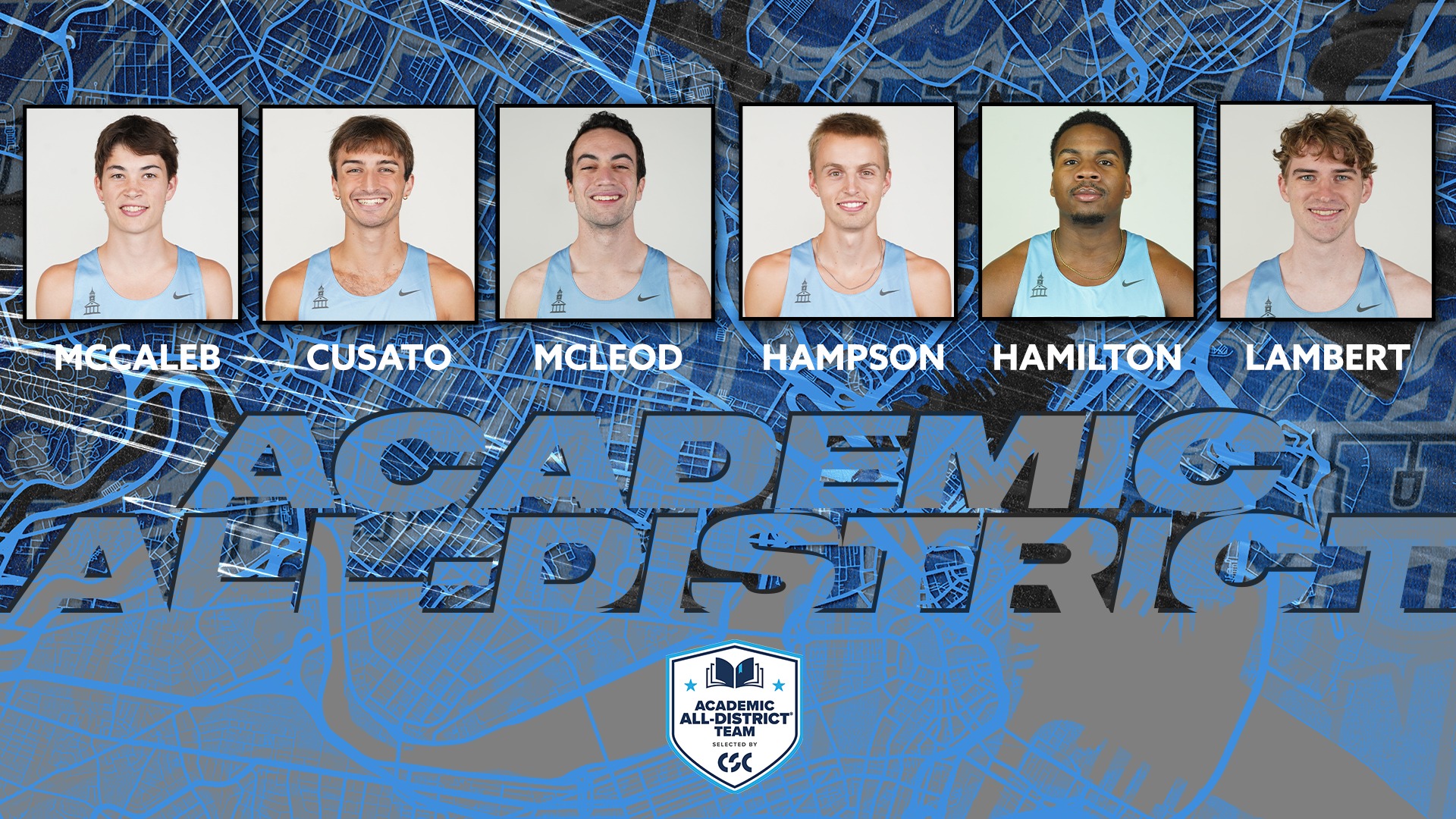 This is the graphic for Tufts men's cross country and track & field Academic All District honorees.