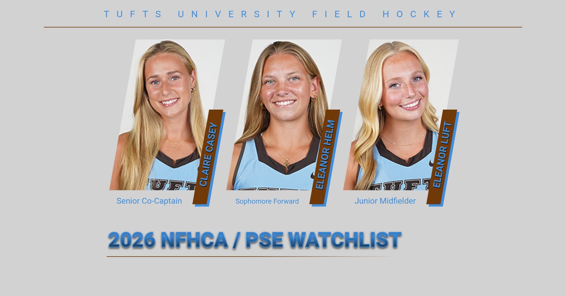 This is the graphic for the NFHCA Field Hockey 2026 Watchlist Individuals from Tufts.