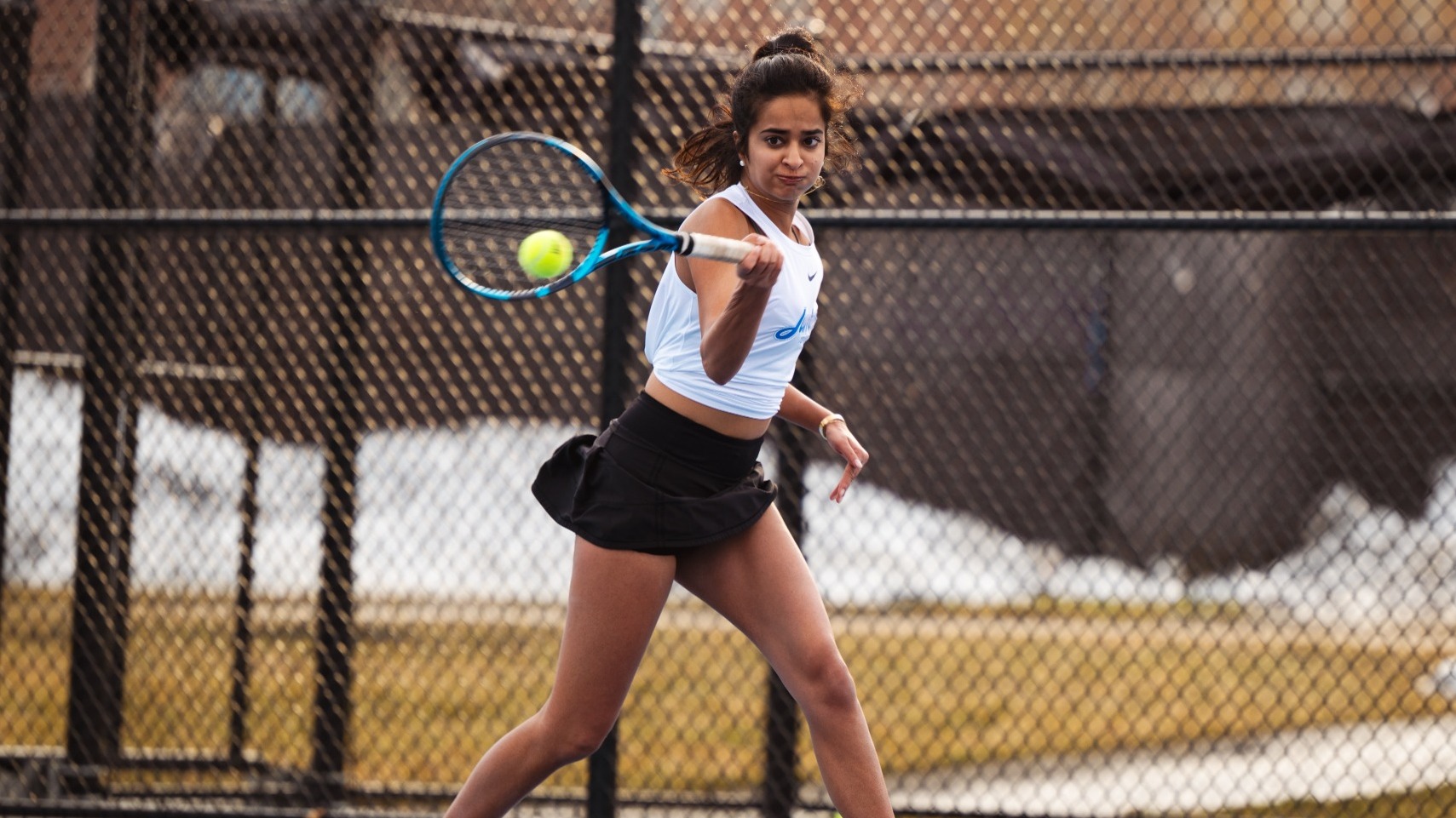 Nadia Khera Hits Shot Against Middlebury College.