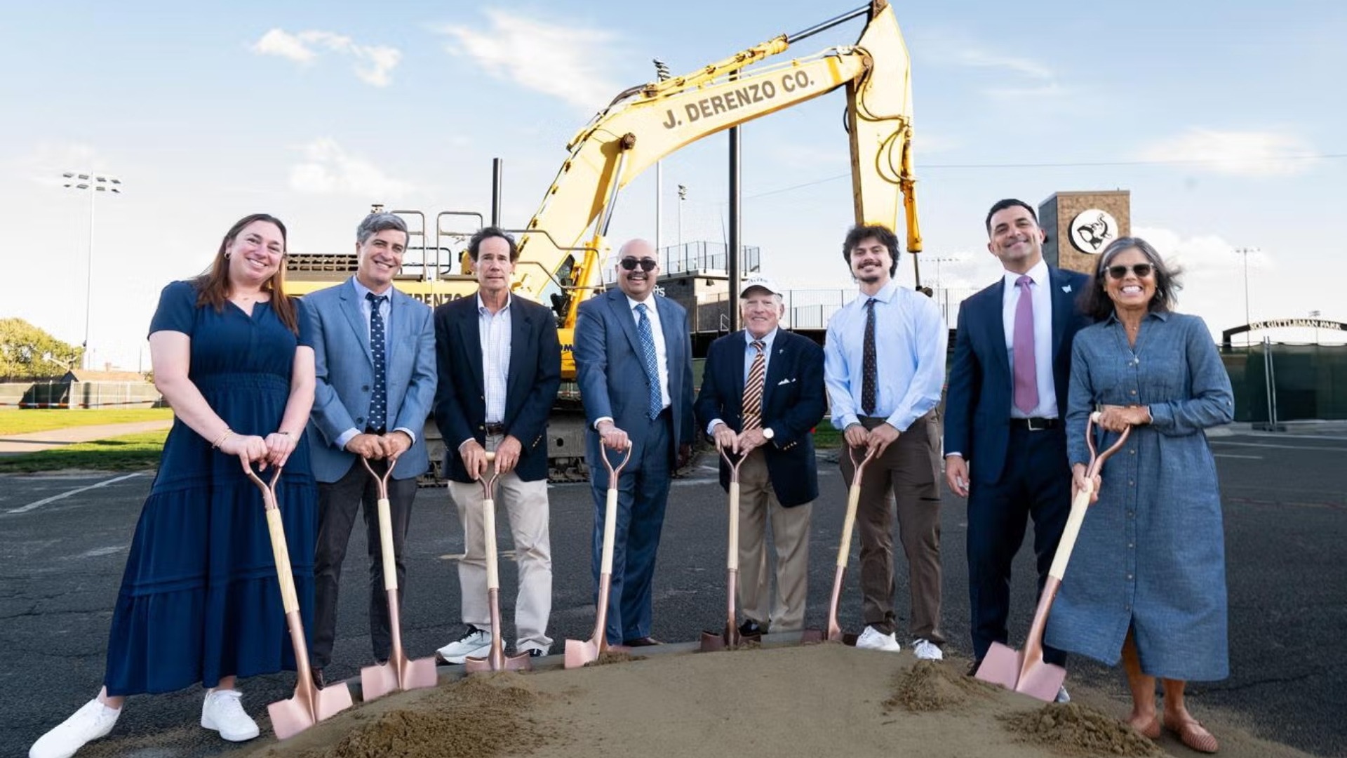 Member of the Tufts Athletics community celebrate the groundbreaking of the new Aquatics Center.