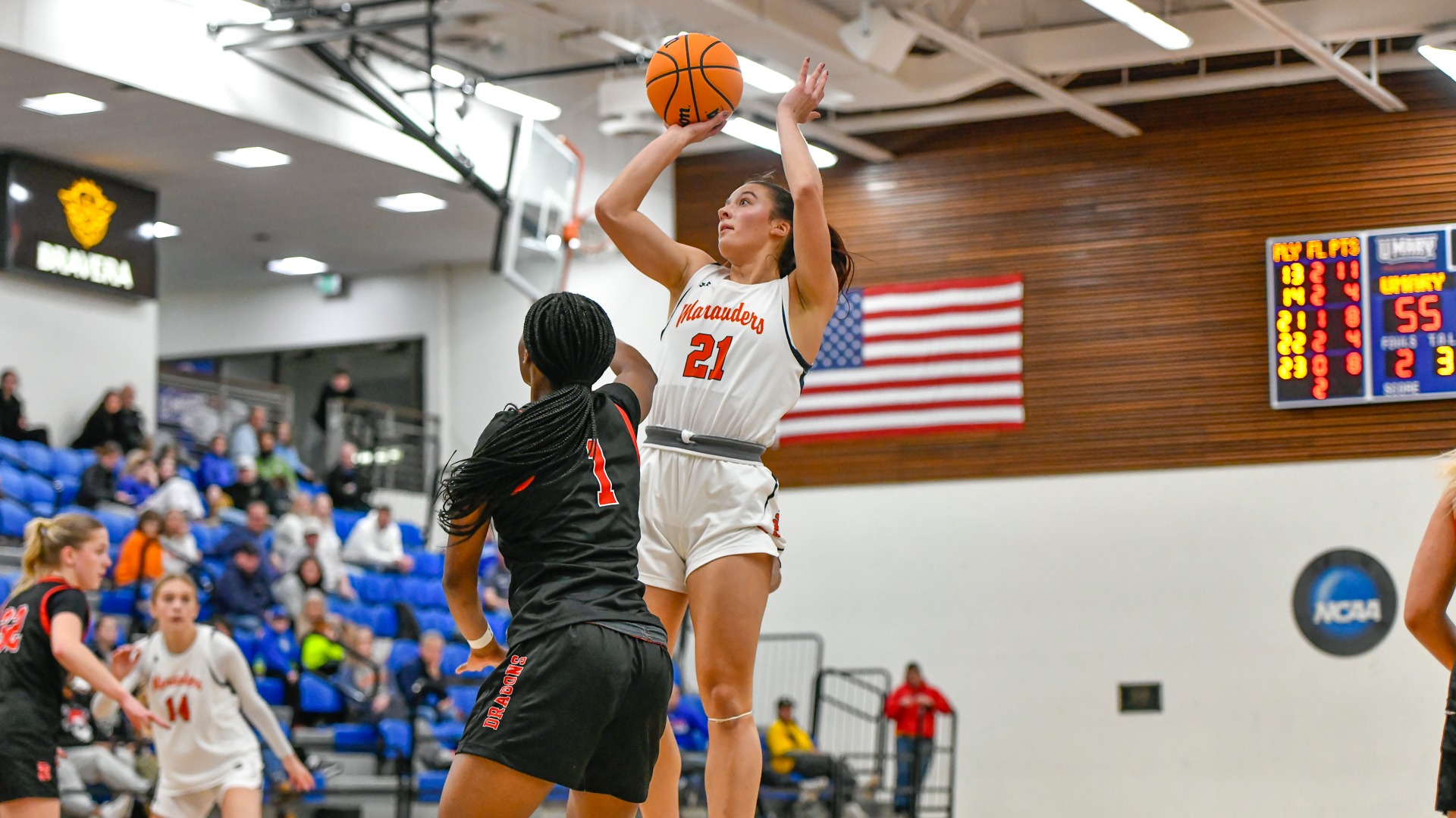 Anna Lenzen rises for a shot