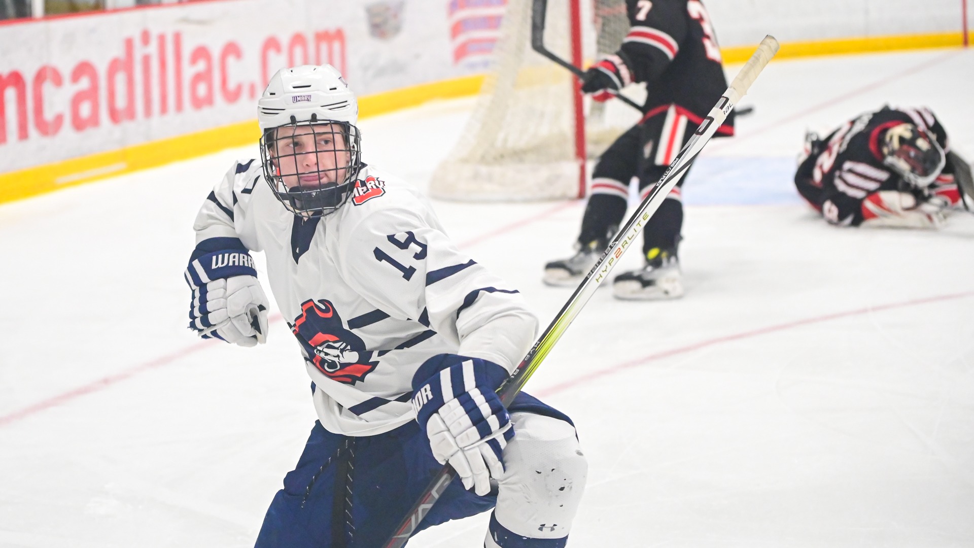 David Loahr celebrates after shorthanded goal against Icepack
