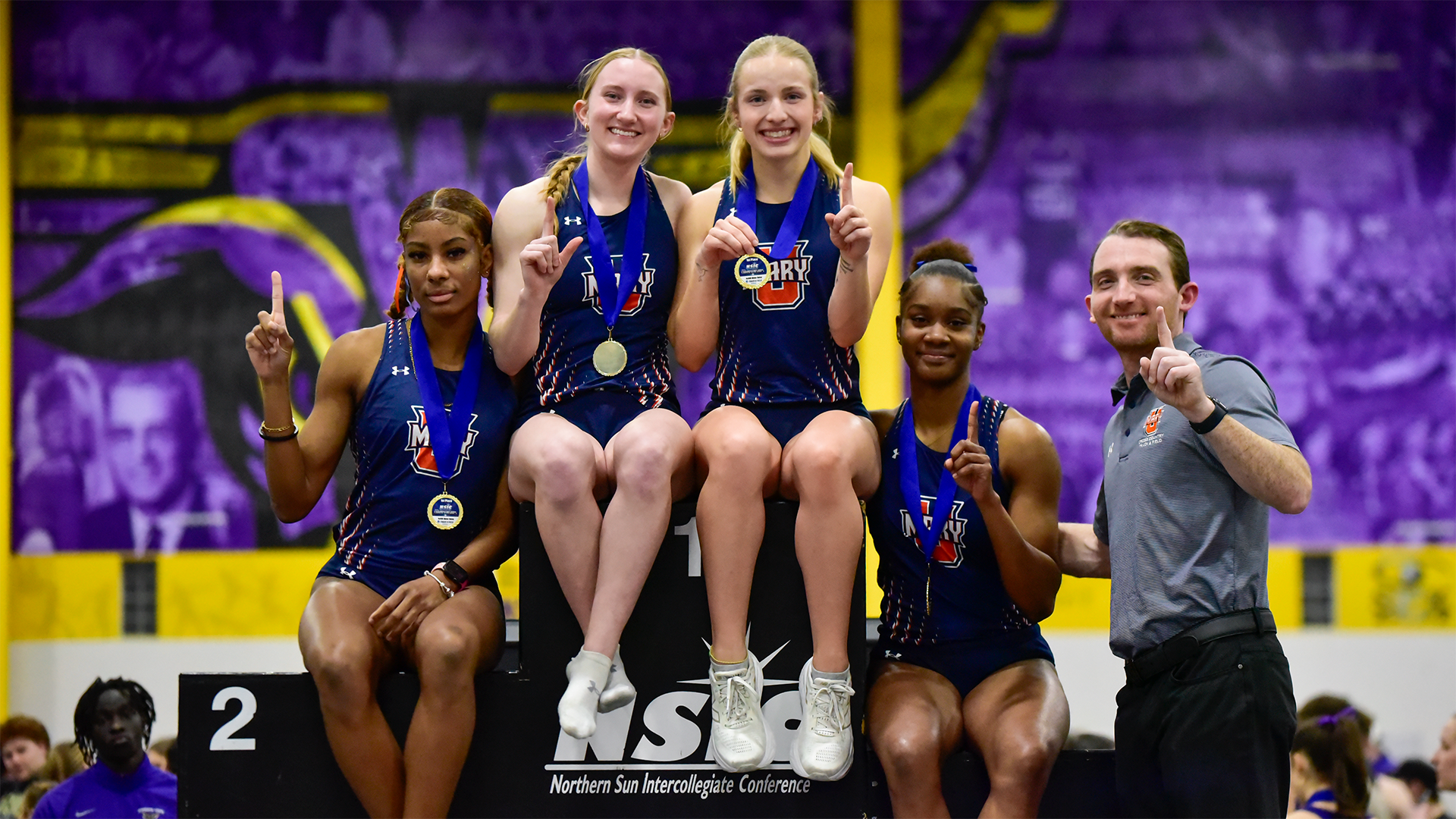UMary celebrates 4x400m Relay NSIC Championship