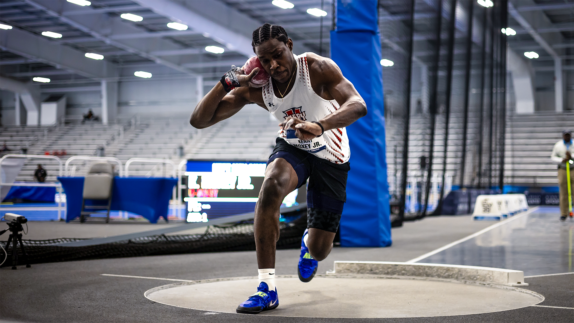 Kenny Moxey Jr. competes in the Heptathlon Shot Put at the NCAA Championships