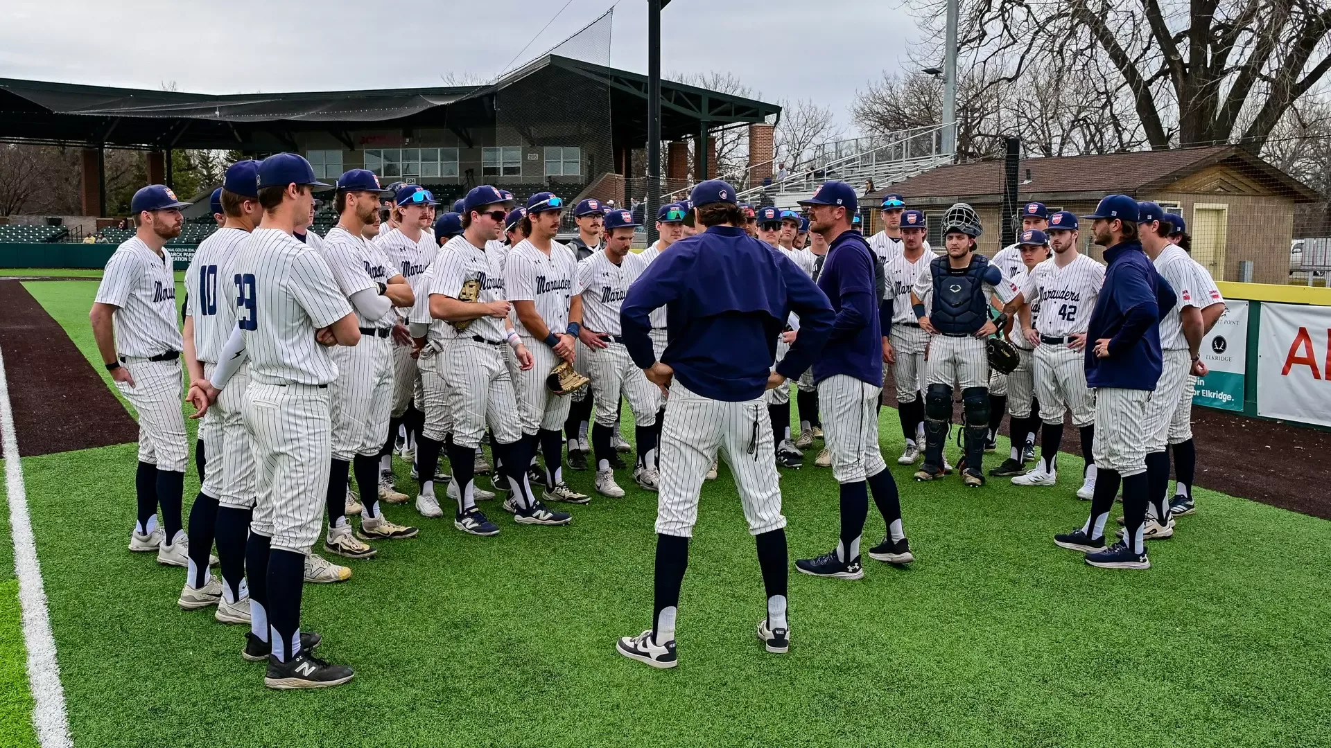 Team huddle after win over SMSU