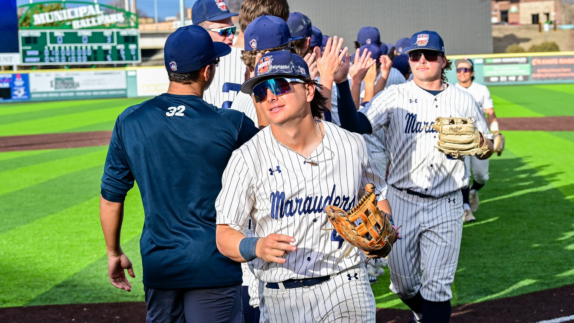 Luke Rhee leads Marauders celebration line