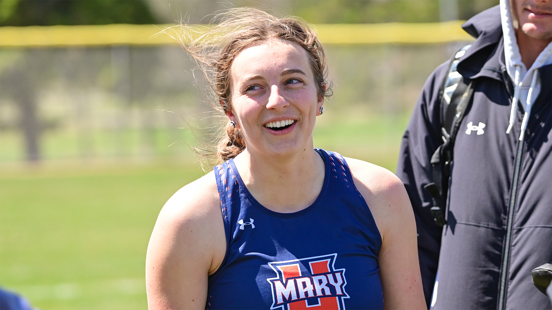 Anna Bendish celebrates  Javelin victory