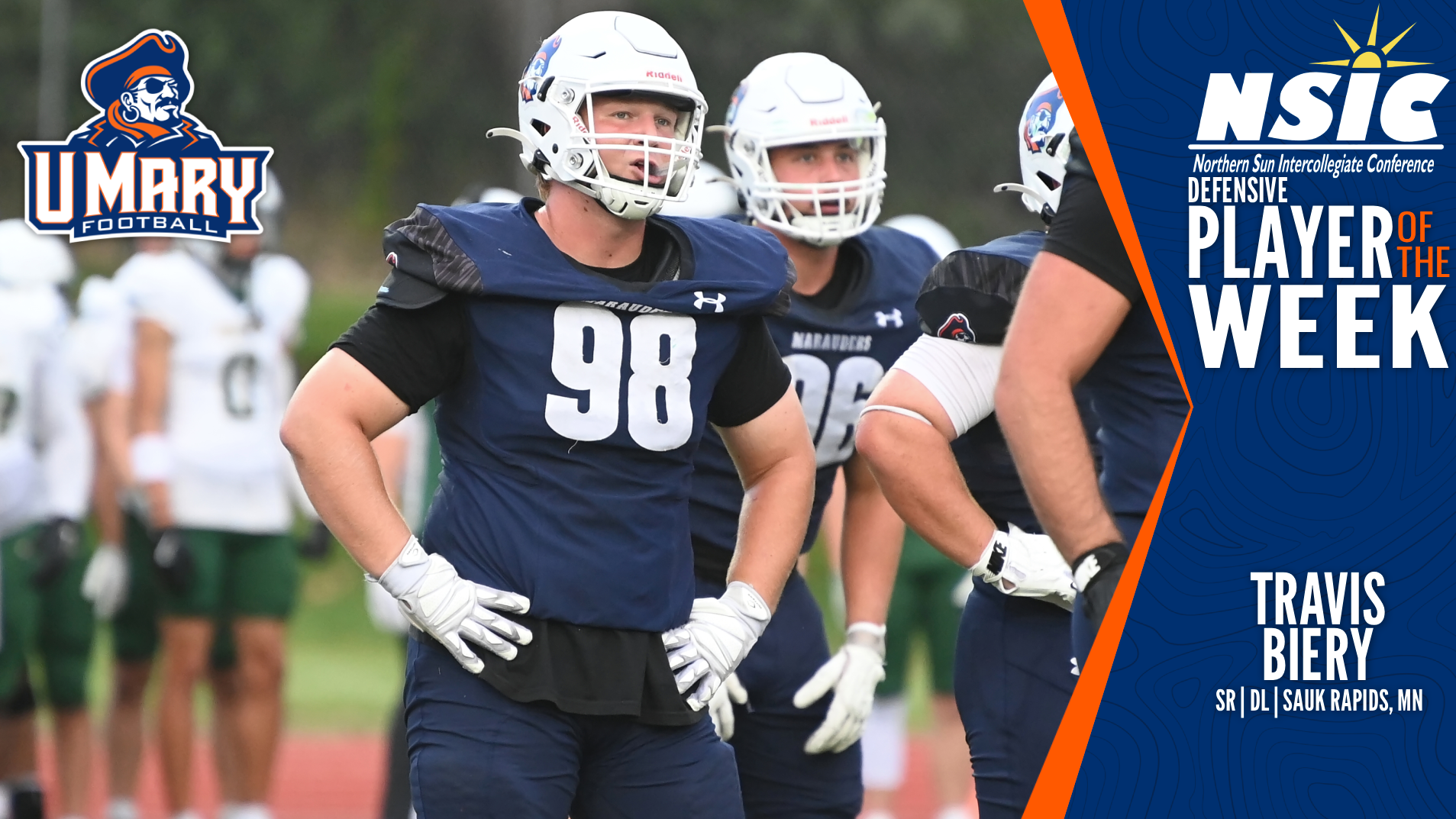 Travis Biery NSIC defensive player of the week graphic