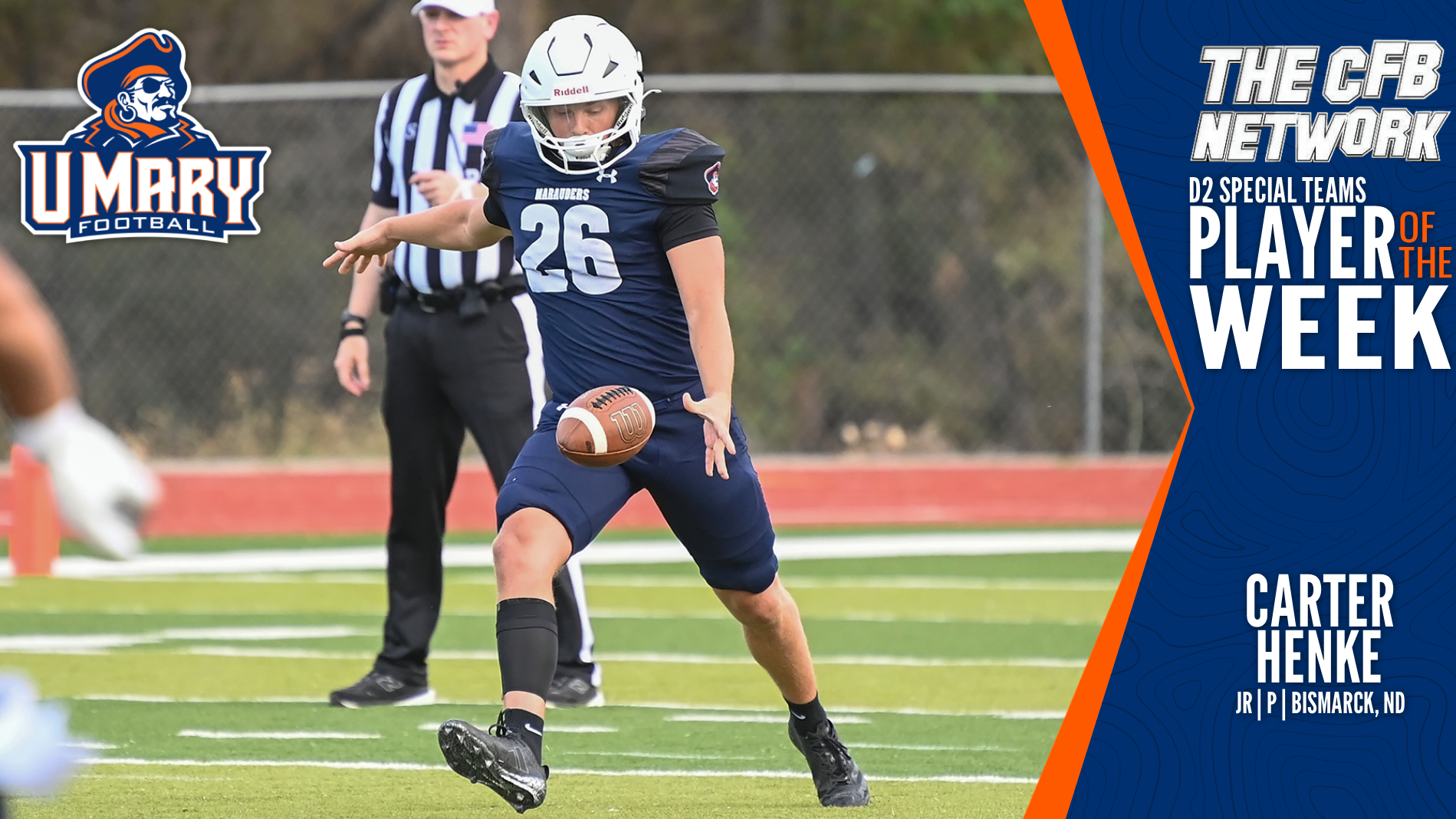 Carter Henke College Football Network D-2 Special Teams POTW graphic 