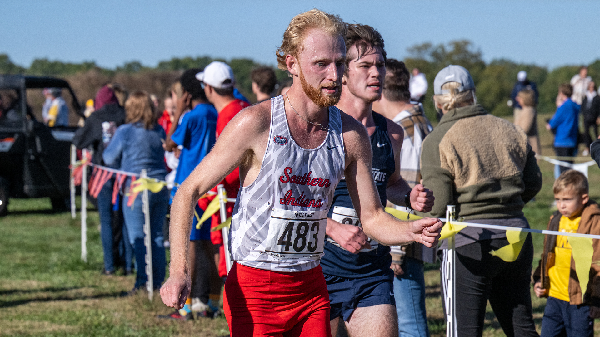 Joshua Myers races at the 2024 Angel Mounds Invitational October 18 at Angel Mounds State Historic Site.