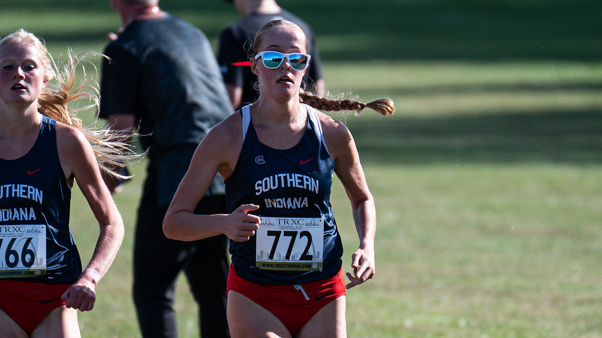 Ellie Hall races to a sixth-place finish at the Angel Mounds Invitational October 17, 2025 in Evansville, Indiana.