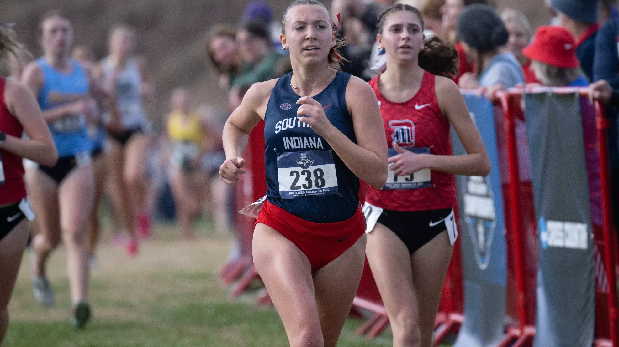 Making its first-ever NCAA Division I postseason appearance, University of Southern Indiana Women's Cross Country raced to a 19th-place finish out of 32 teams at the Great Lakes Region Championships Friday morning at Angel Mounds Historical Site.