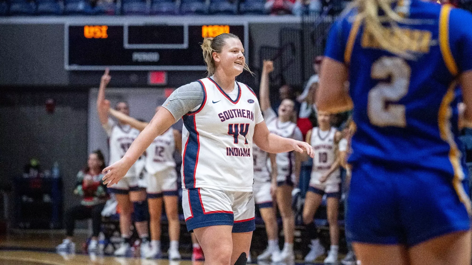 20251220 University of Southern Indiana Women's Basketball took down Morehead State University, 78-59, on Saturday at Liberty Arena to move to 2-0 in Ohio Valley Conference play behind a career-high 35 points from senior guard Ali Saunders