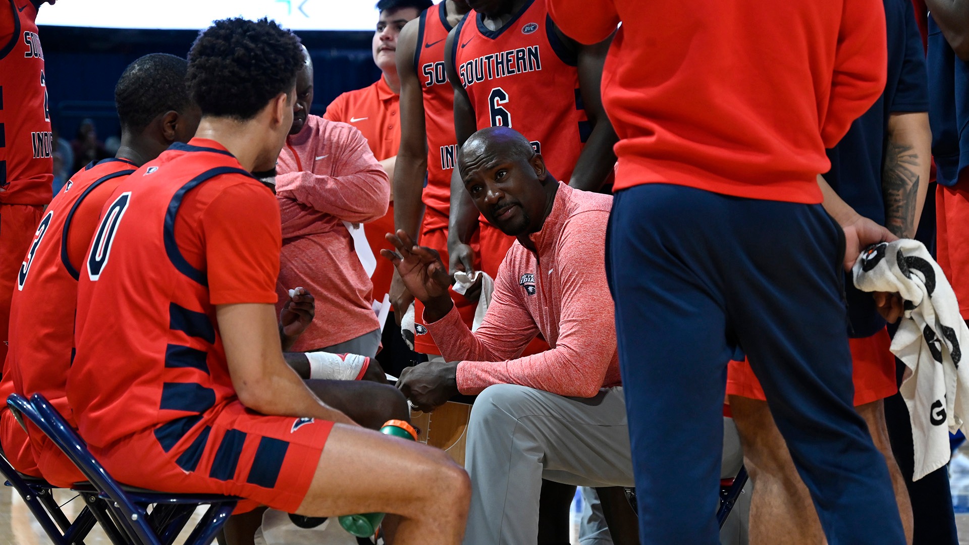 USI MBB at timeout vs. Indiana State