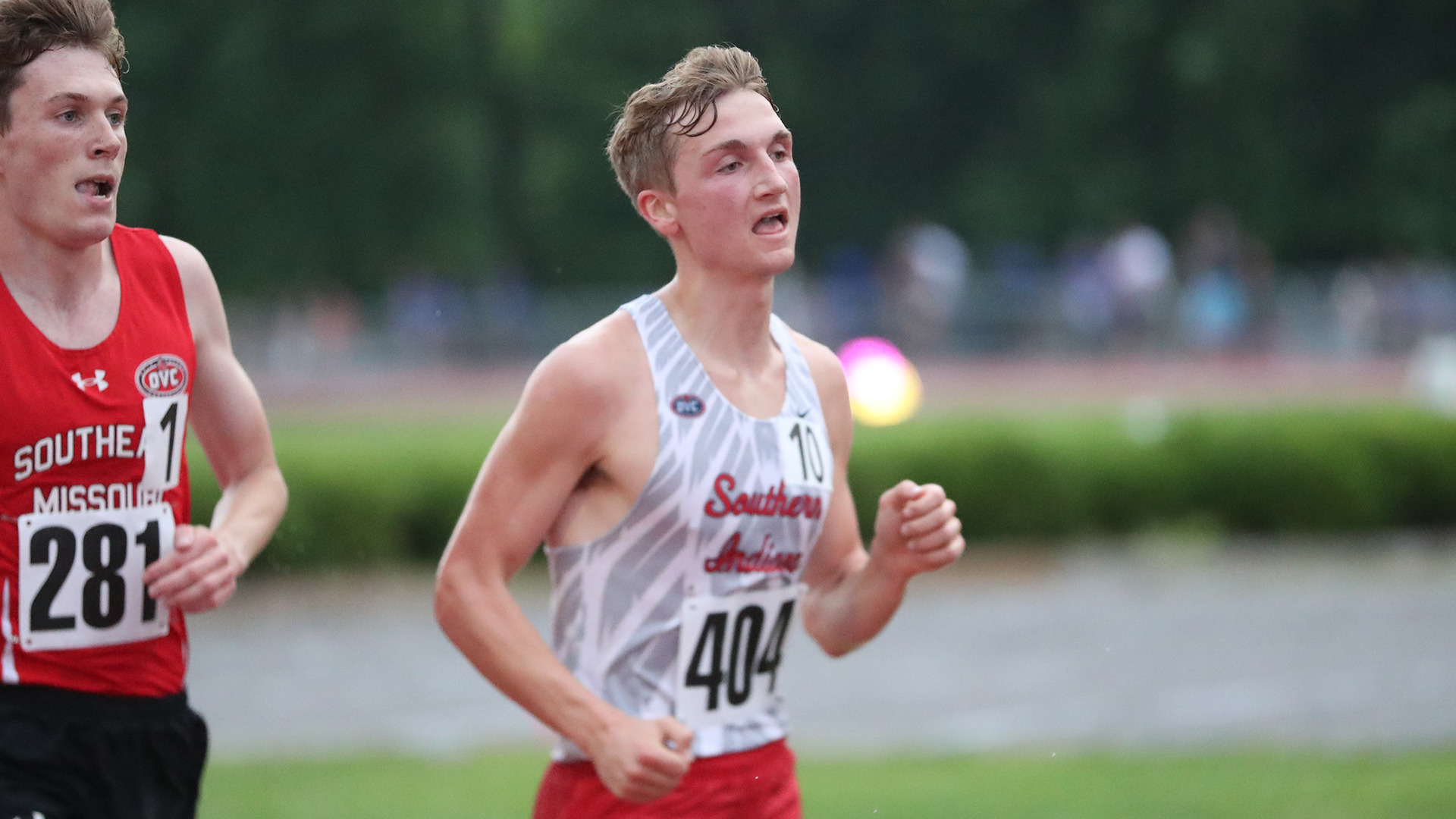 Alex Nolan races to a 4th-place finish in the 10,000 meters at the 2025 OVC Outdoor Championships in Cape Girardeau, Missouri.