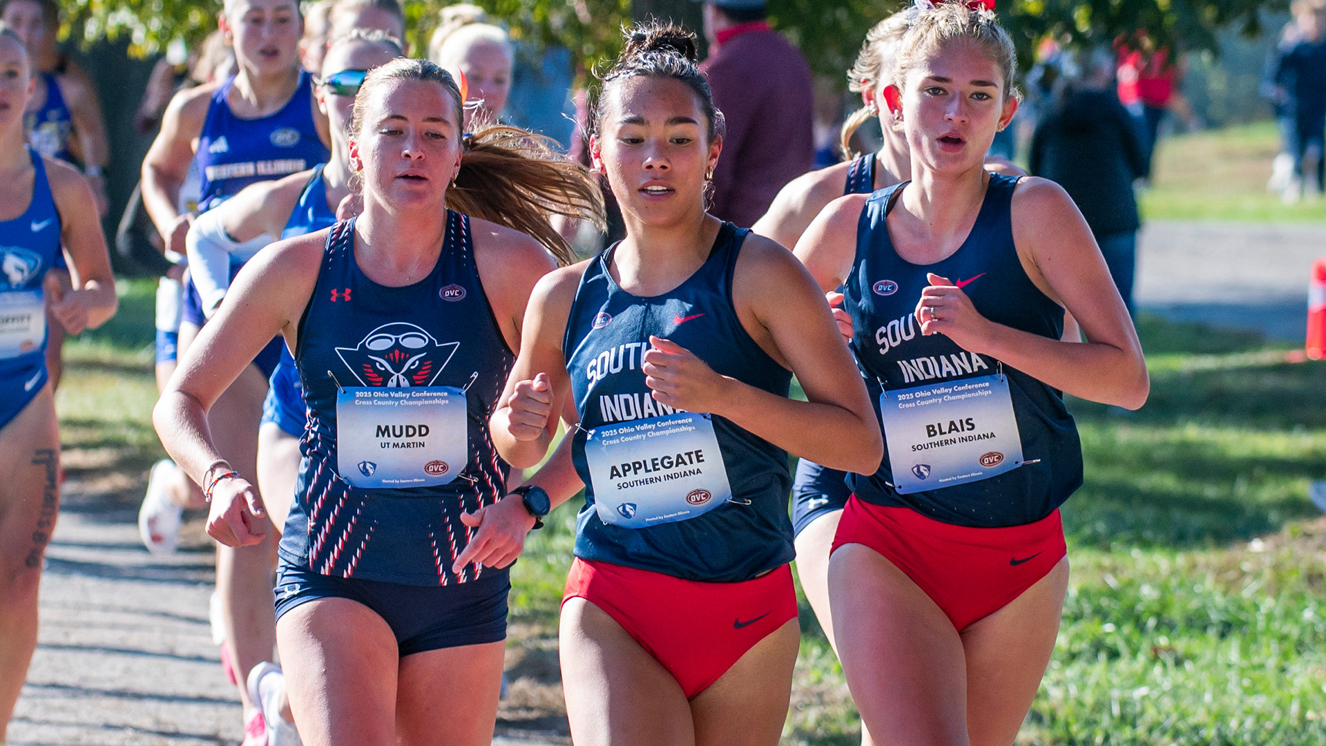 Addison Applegate races at the 2025 OVC Cross Country Championships October 31 in Charleston, Illinois.