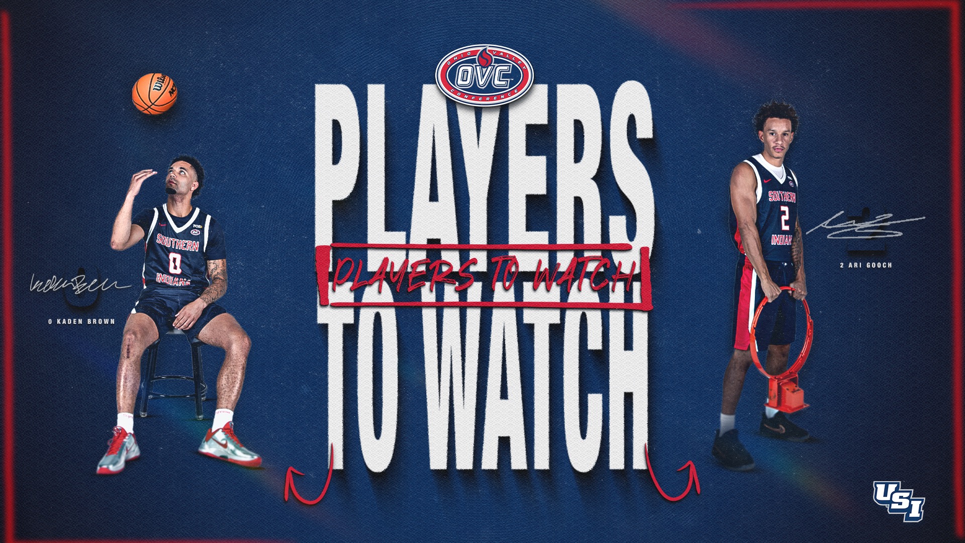 2026-27 OVC Players to Watch Graphic with Ari Gooch and Kaden Brown