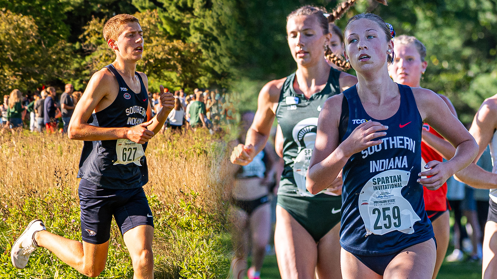 Brayden Kloeppel (left) and Maddie Graber (right) race at the Spartan Invite September 11, 2026, in East Lansing, Michigan.