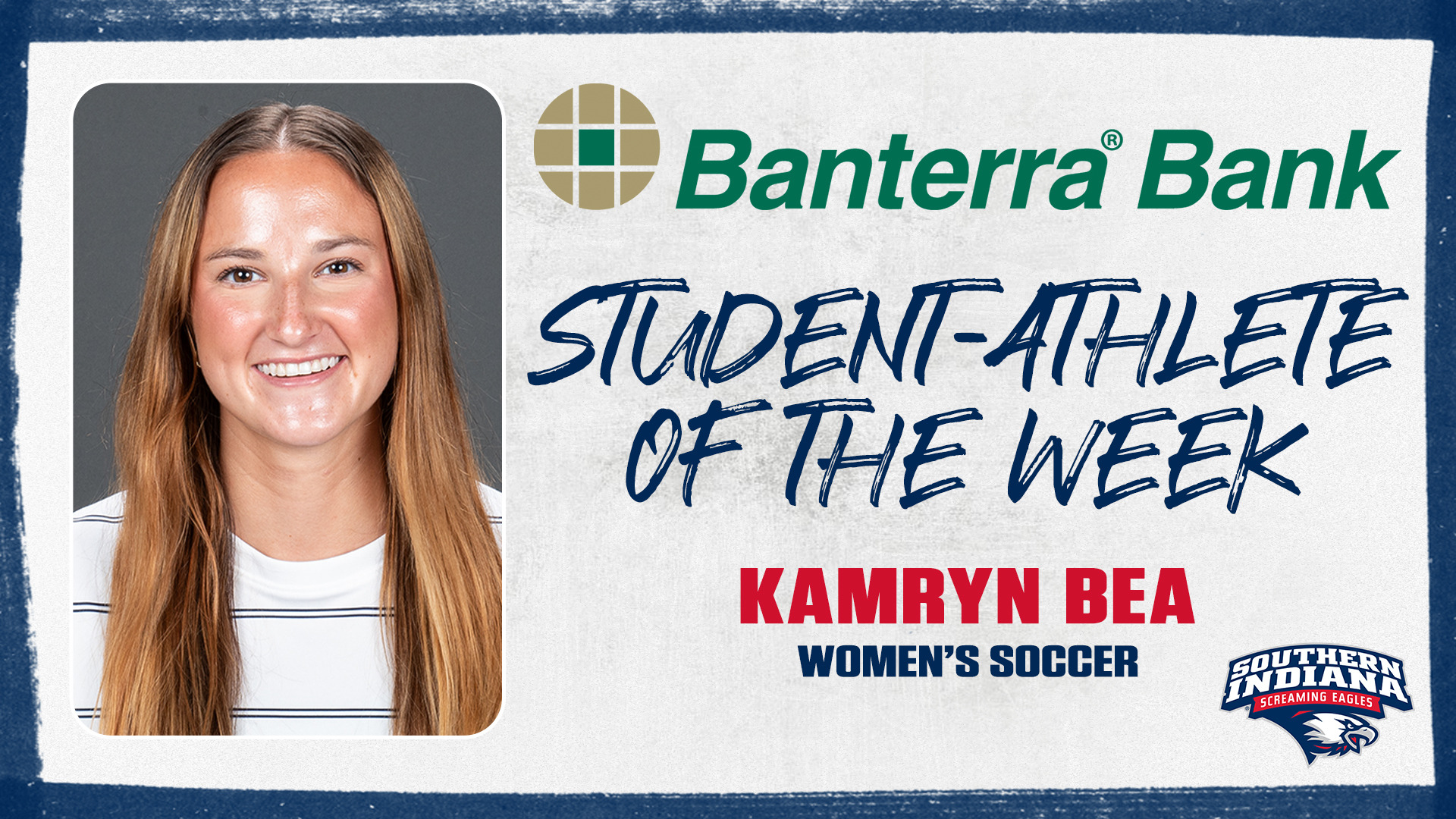 Kamryn Bea Banterra Bank Student Athlete of the Week Graphic featuring a head shot of Kamryn Bea
