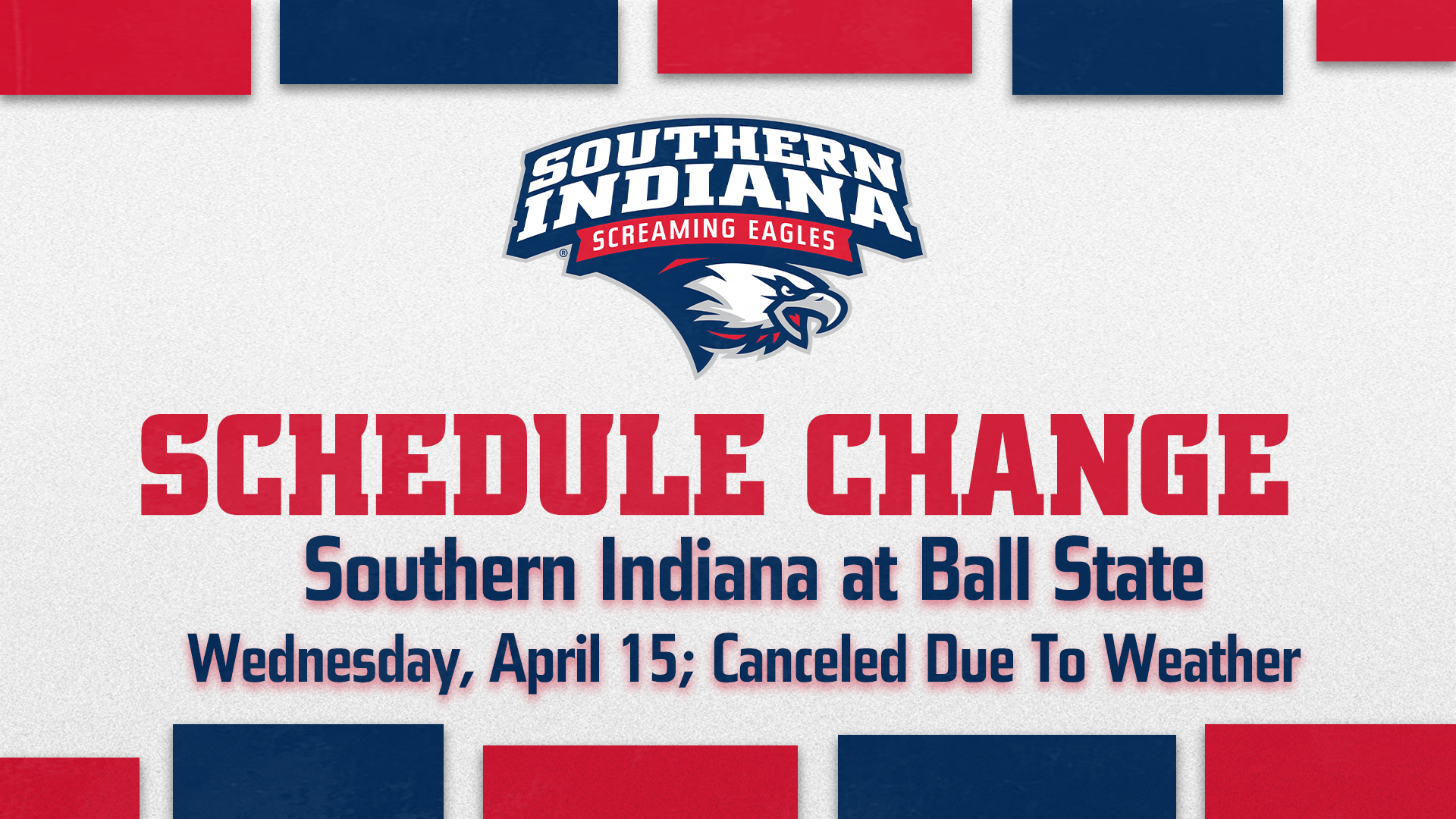 USI Baseball graphic about cancelling the road game at Ball State