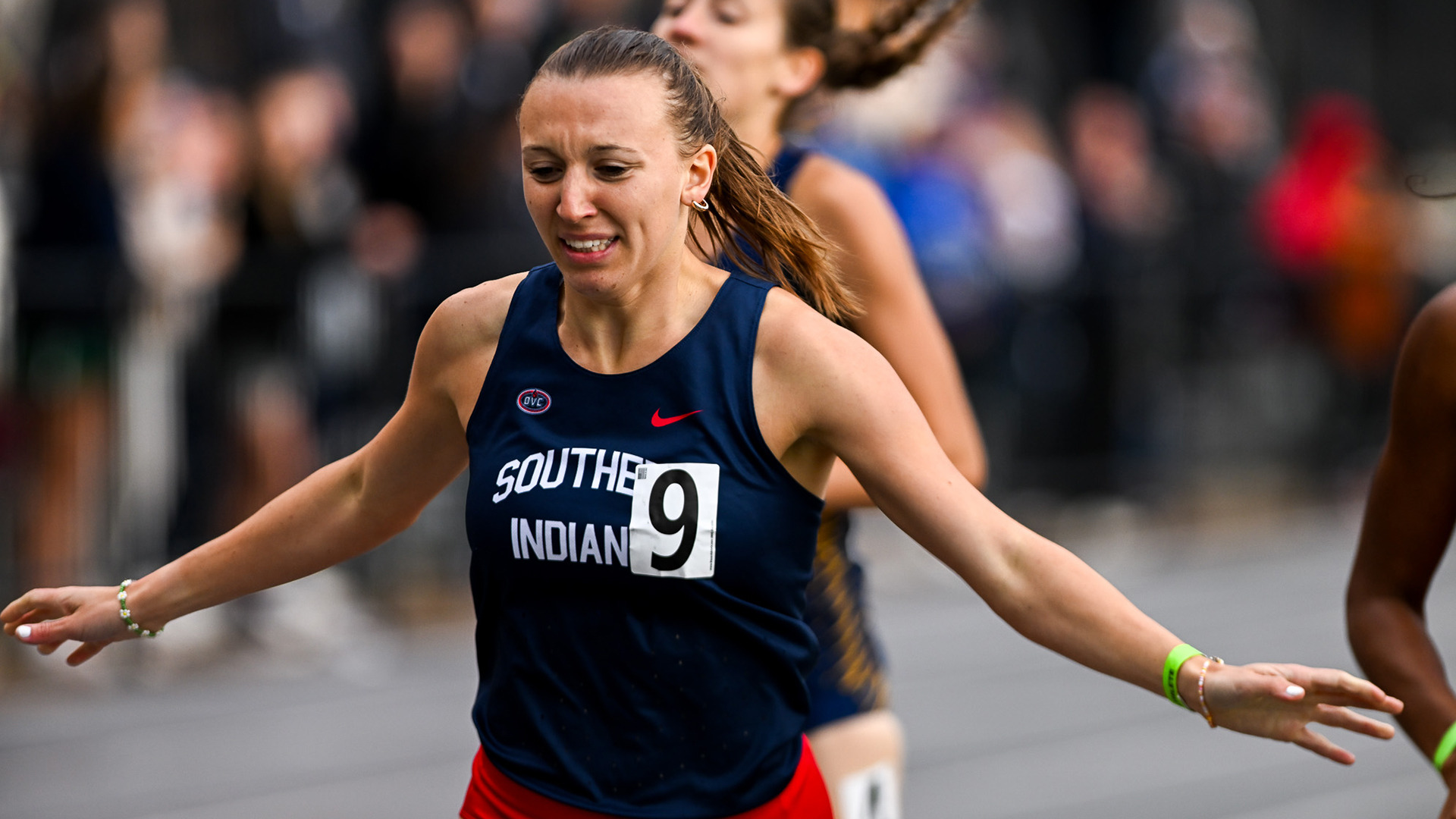 Abrielle Richard crosses the finish line in the 800 meters at the Music City Challenge May 2 in Nashville, Tennessee.