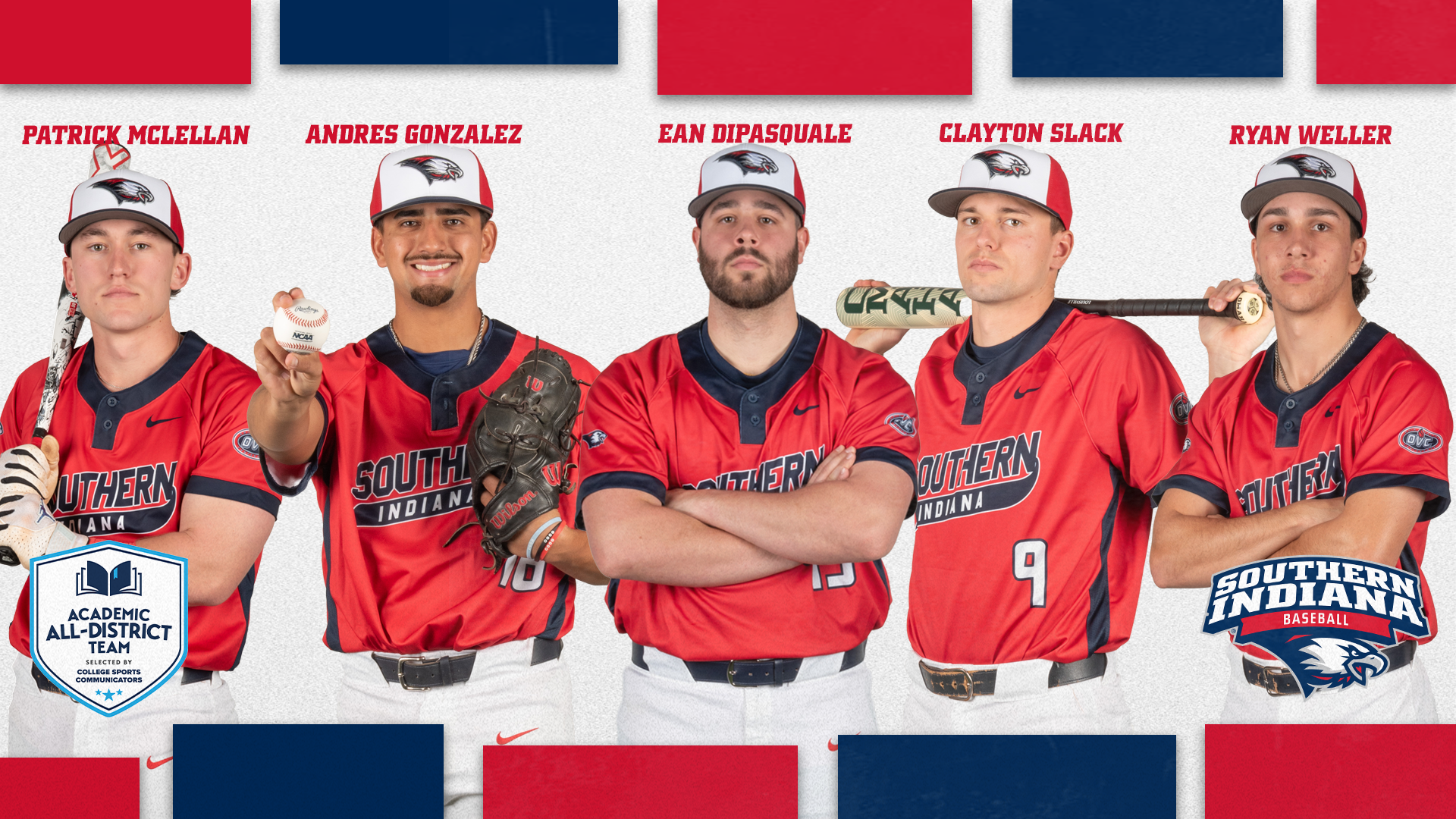USI Baseball CSC Academic All-District Graphic